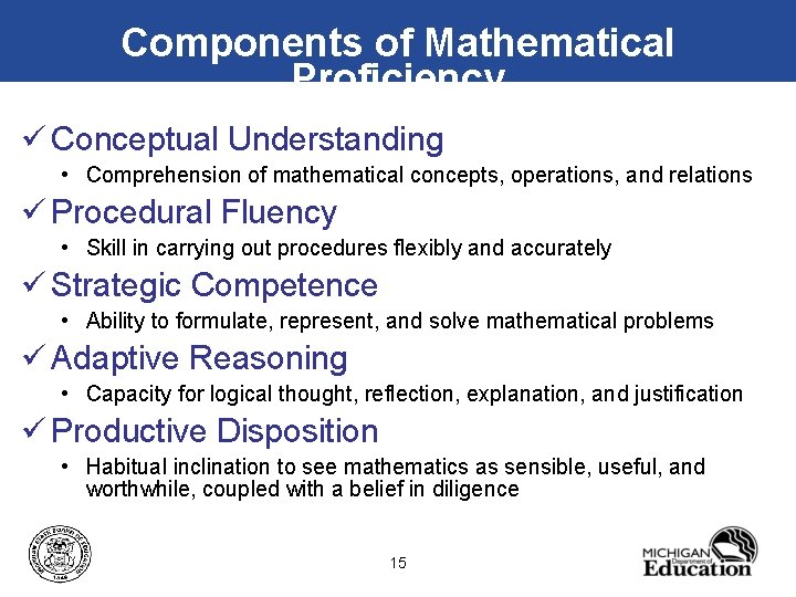 Components of Mathematical Proficiency ü Conceptual Understanding • Comprehension of mathematical concepts, operations, and