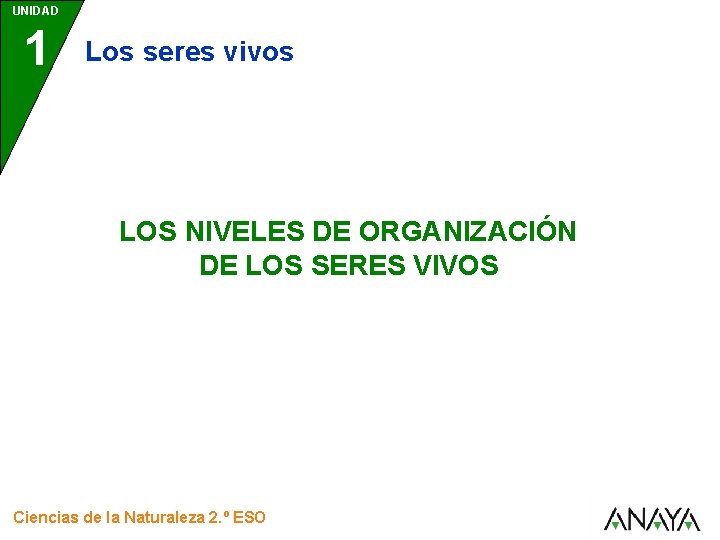 UNIDAD 1 Los seres vivos LOS NIVELES DE ORGANIZACIÓN DE LOS SERES VIVOS Ciencias