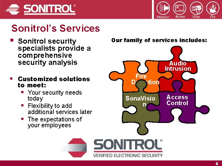 Sonitrol’s Services § Sonitrol security Our family of services includes: specialists provide a comprehensive