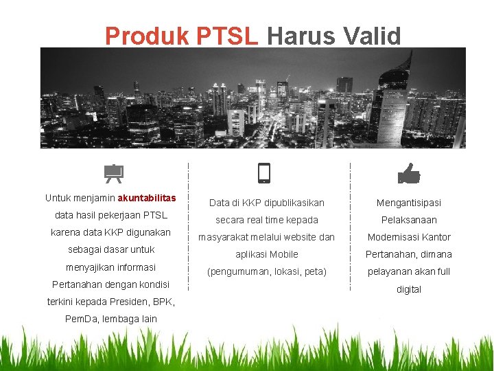 Produk PTSL Harus Valid Untuk menjamin akuntabilitas Data di KKP dipublikasikan Mengantisipasi data hasil