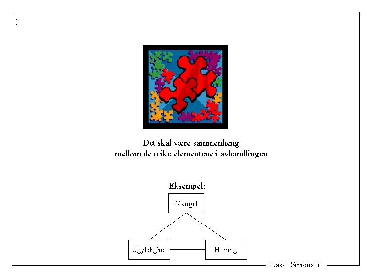 : Det skal være sammenheng mellom de ulike elementene i avhandlingen Eksempel: Mangel Ugyldighet