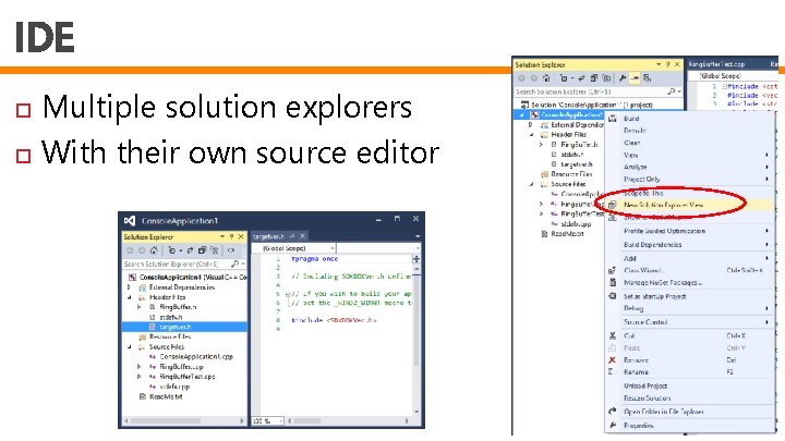 IDE Multiple solution explorers With their own source editor 