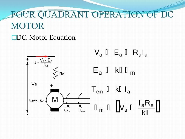 FOUR QUADRANT OPERATION OF DC MOTOR �DC. Motor Equation 