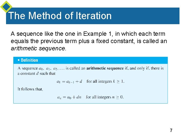 The Method of Iteration A sequence like the one in Example 1, in which The Method of Iteration A sequence like the one in Example 1, in which