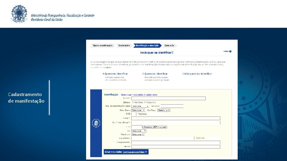 Cadastramento de manifestação 