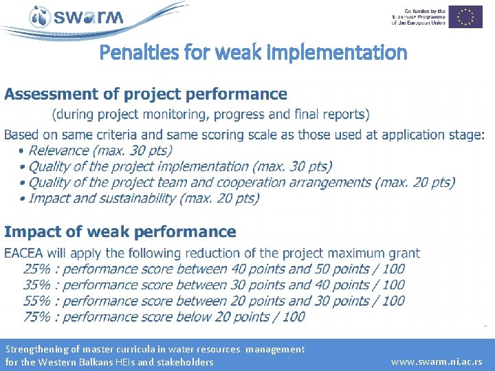 Penalties for weak implementation Strengthening of master curricula in water resources management for the