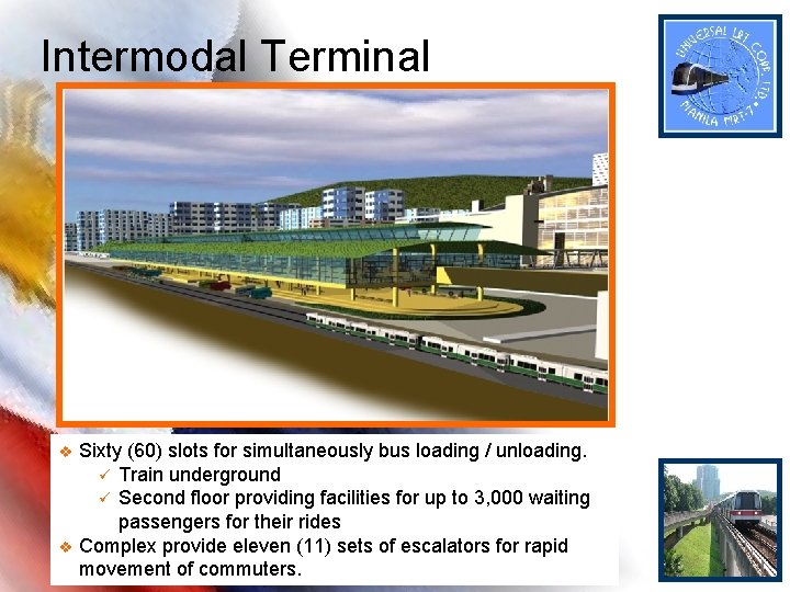 Intermodal Terminal v v Sixty (60) slots for simultaneously bus loading / unloading. ü Intermodal Terminal v v Sixty (60) slots for simultaneously bus loading / unloading. ü