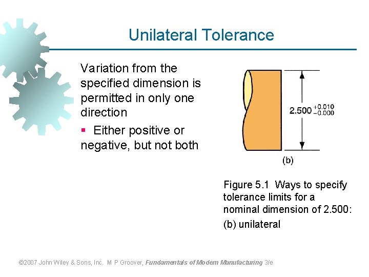 Unilateral Tolerance Variation from the specified dimension is permitted in only one direction §