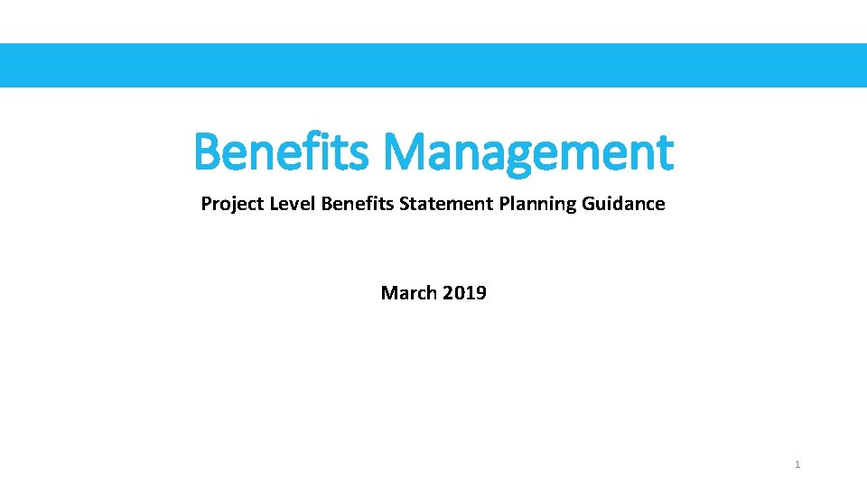 Benefits Management Project Level Benefits Statement Planning Guidance March 2019 1 