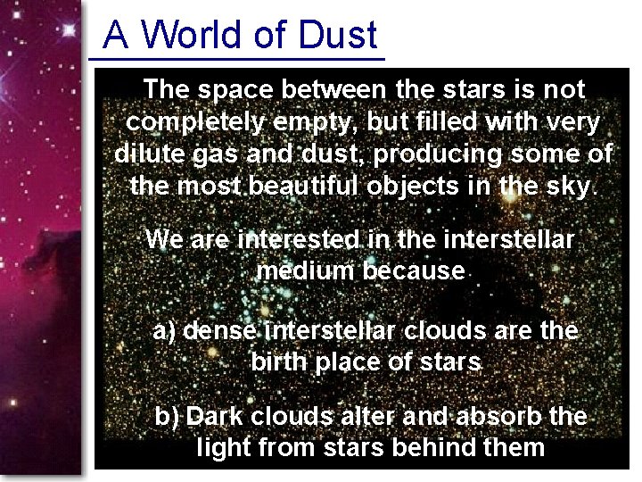 A World of Dust The space between the stars is not completely empty, but