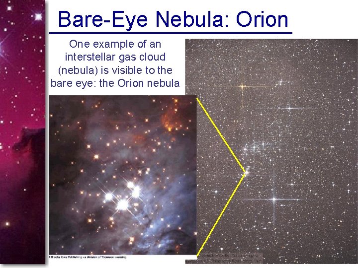 Bare-Eye Nebula: Orion One example of an interstellar gas cloud (nebula) is visible to