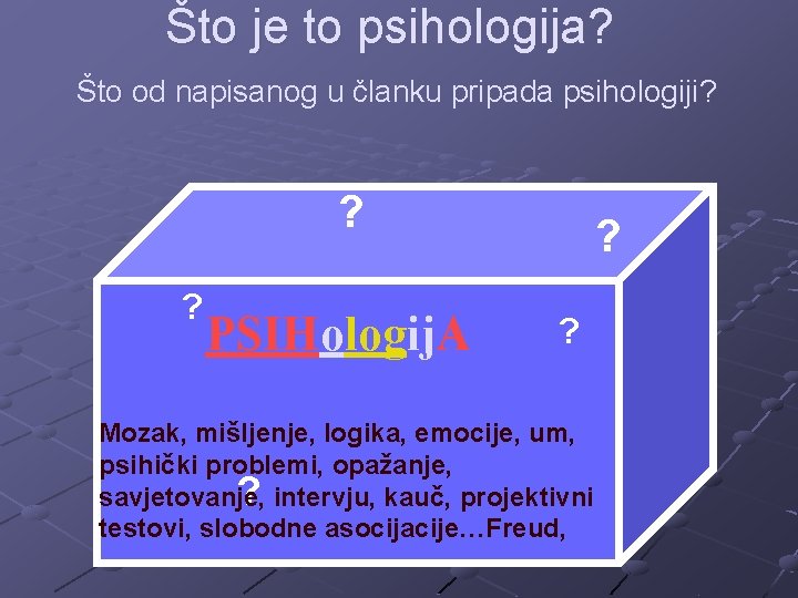 Što je to psihologija? Što od napisanog u članku pripada psihologiji? ? ? PSIHologij.