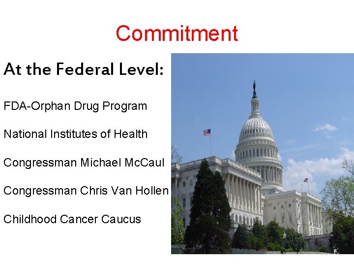Commitment At the Federal Level: FDA-Orphan Drug Program National Institutes of Health Congressman Michael