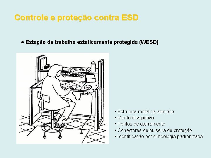 Controle e proteção contra ESD Estação de trabalho estaticamente protegida (WESD) • Estrutura metálica