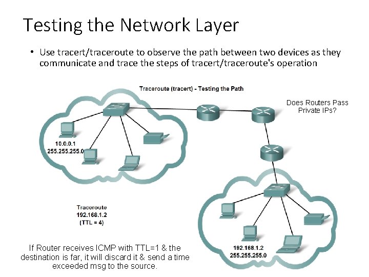 Testing the Network Layer • Use tracert/traceroute to observe the path between two devices