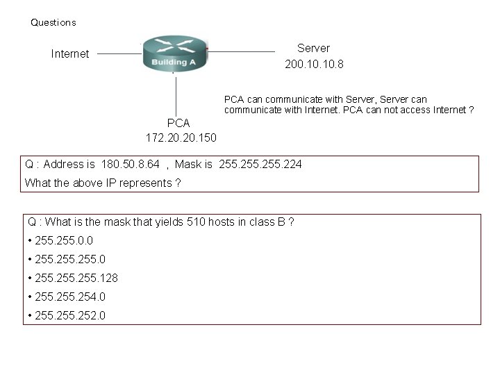 Questions Server 200. 10. 8 Internet PCA can communicate with Server, Server can communicate