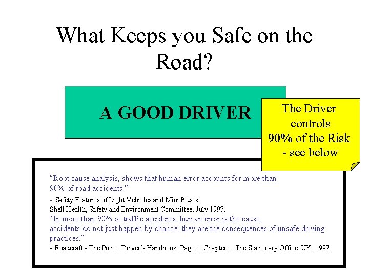 What Keeps you Safe on the Road? A GOOD DRIVER The Driver controls 90%