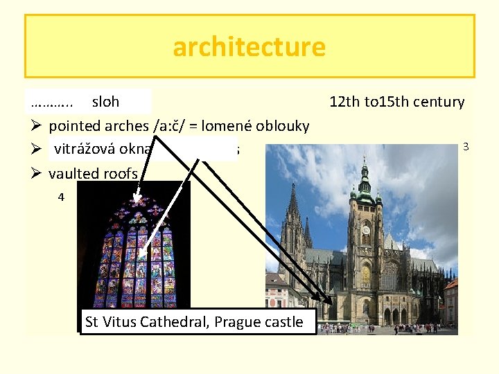 architecture the gotický ………. . Gothic sloh style Ø pointed arches /a: č/ =