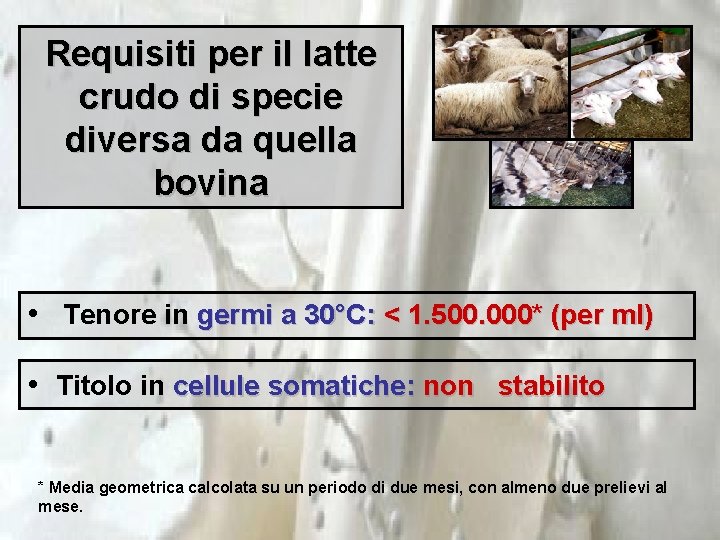 Requisiti per il latte crudo di specie diversa da quella bovina • Tenore in