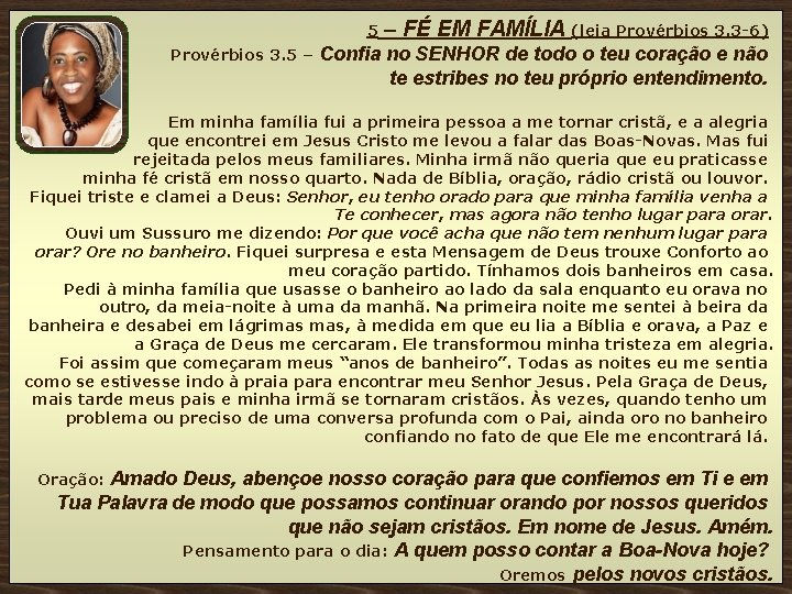 5 Provérbios 3. 5 – – FÉ EM FAMÍLIA (leia Provérbios 3. 3 -6)