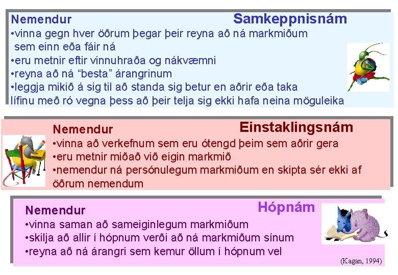 Nemendur Samkeppnisnám • vinna gegn hver öðrum þegar þeir reyna að ná markmiðum sem