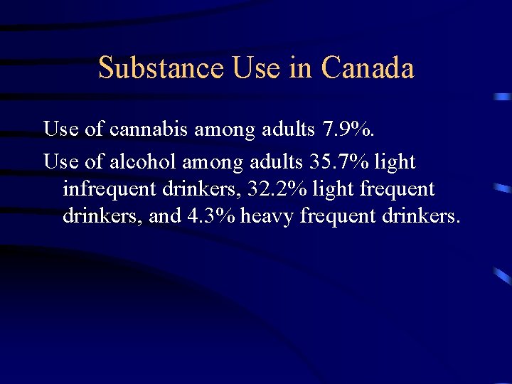 Substance Use in Canada Use of cannabis among adults 7. 9%. Use of alcohol