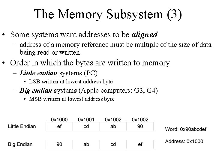 The Memory Subsystem (3) • Some systems want addresses to be aligned – address The Memory Subsystem (3) • Some systems want addresses to be aligned – address