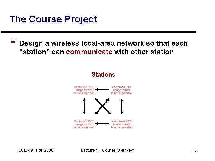 The Course Project } Design a wireless local-area network so that each “station” can