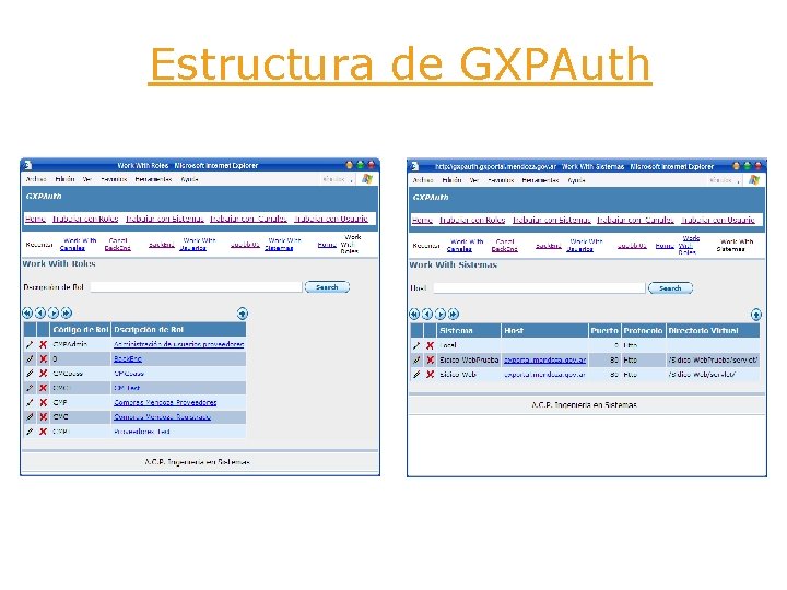Estructura de GXPAuth Roles Sistemas 