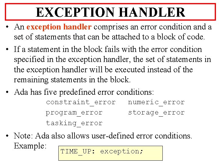 COMP 205 IMPERATIVE LANGUAGES 12 a ERROR HANDLING