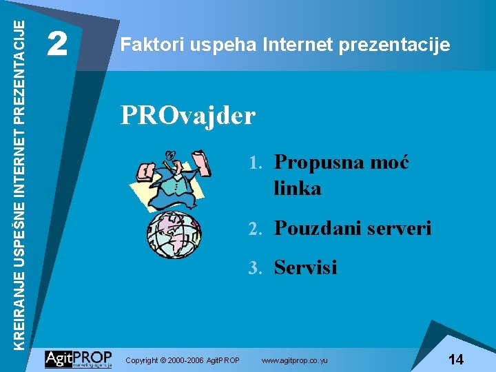 KREIRANJE USPEŠNE INTERNET PREZENTACIJE 2 Faktori uspeha Internet prezentacije PROvajder 1. Propusna moć linka