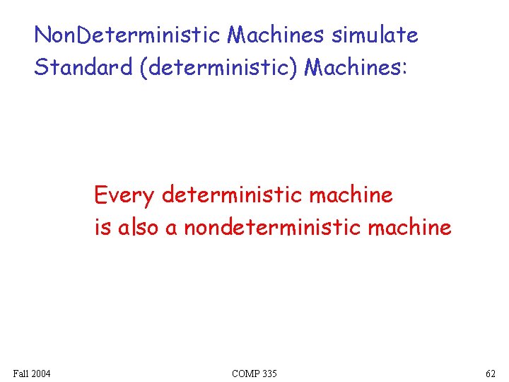 Non. Deterministic Machines simulate Standard (deterministic) Machines: Every deterministic machine is also a nondeterministic