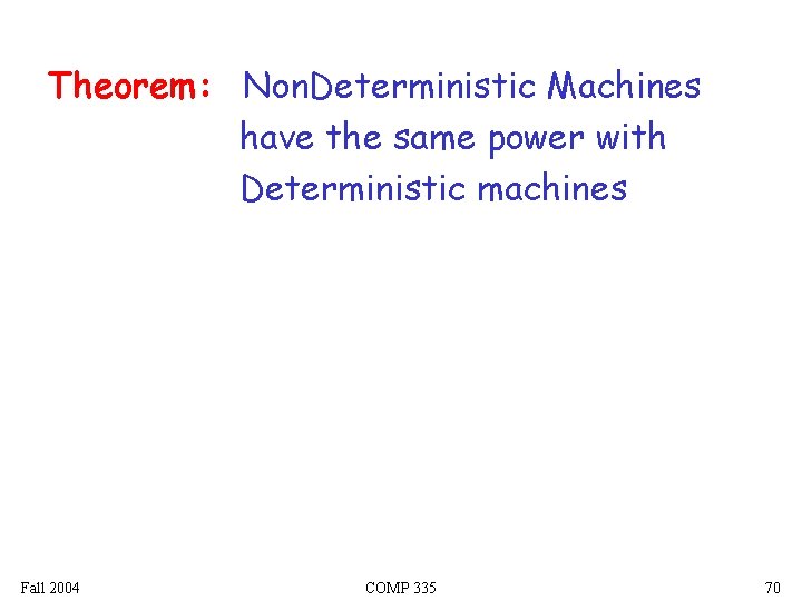 Theorem: Non. Deterministic Machines have the same power with Deterministic machines Fall 2004 COMP