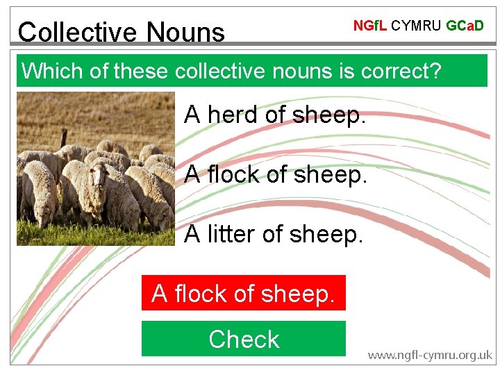 Collective Nouns NGf. L CYMRU GCa. D Which of these collective nouns is correct?