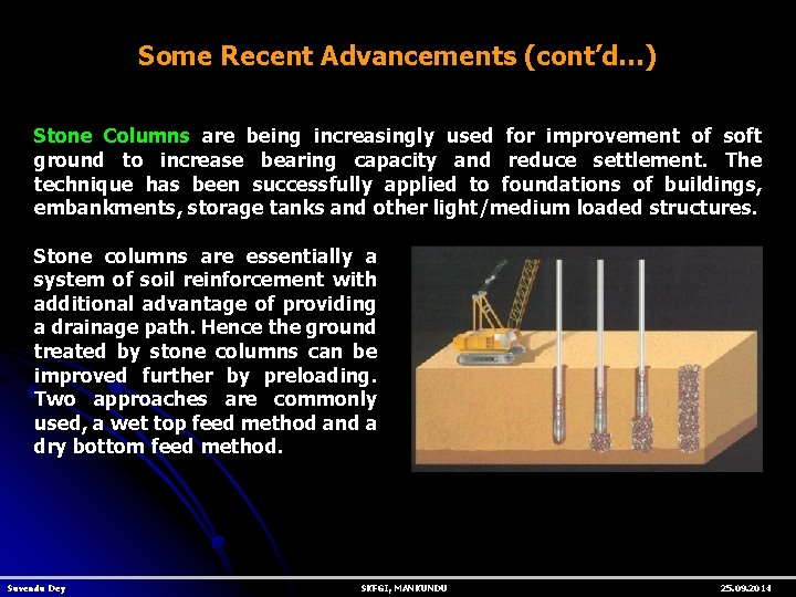Some Recent Advancements (cont’d…) Stone Columns are being increasingly used for improvement of soft