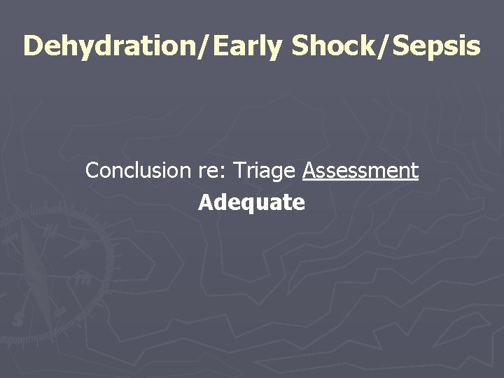 Dehydration/Early Shock/Sepsis Conclusion re: Triage Assessment Adequate 