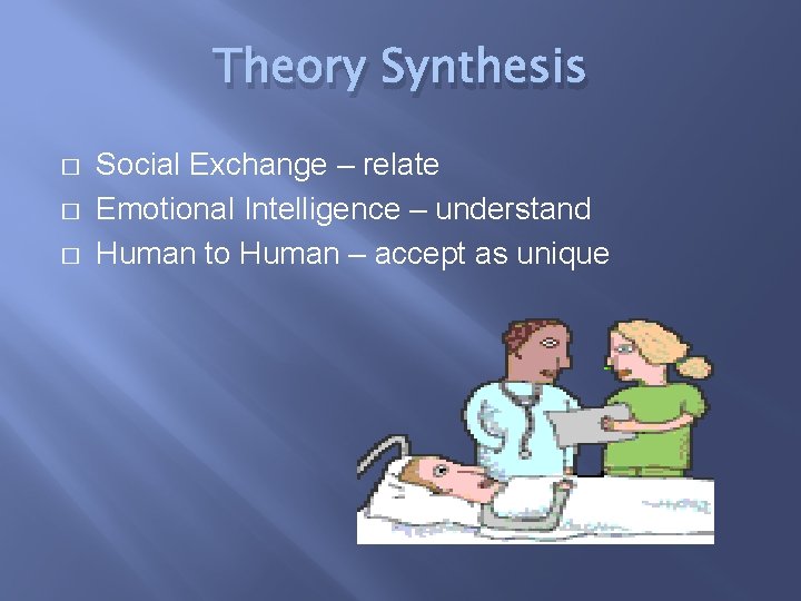 Theory Synthesis � � � Social Exchange – relate Emotional Intelligence – understand Human