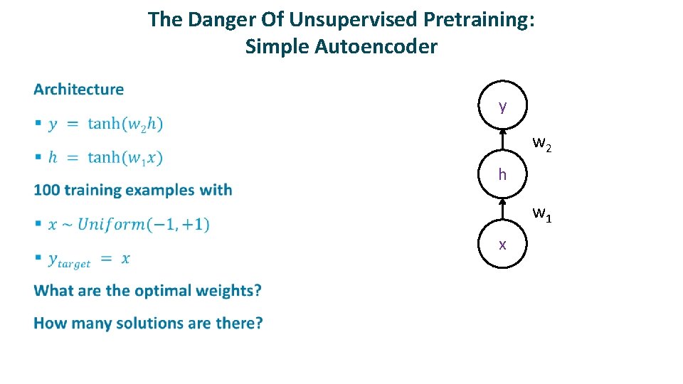 The Danger Of Unsupervised Pretraining: Simple Autoencoder ü y w 2 h w 1