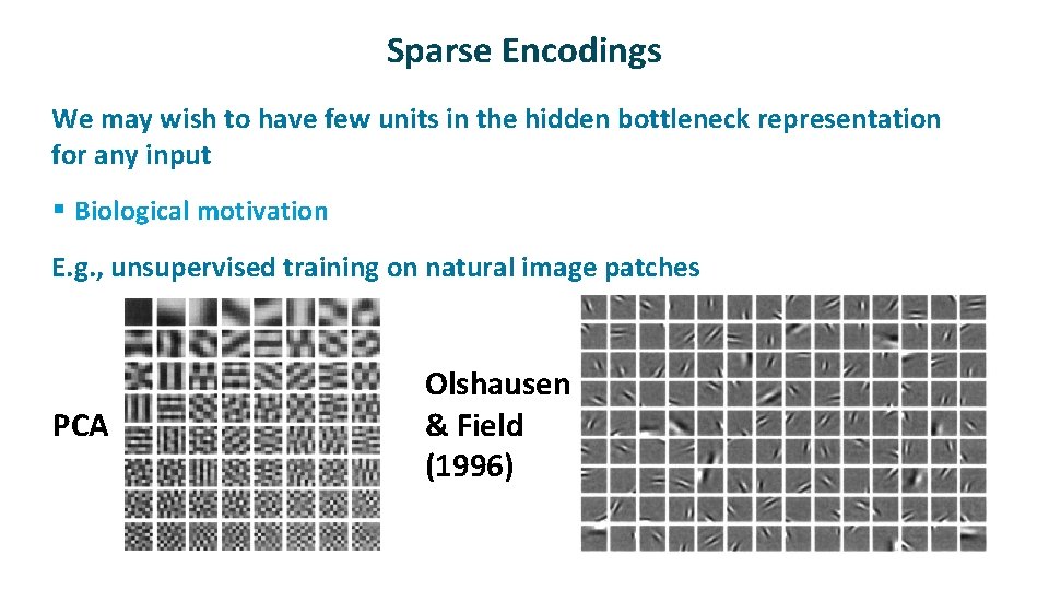 Sparse Encodings ü We may wish to have few units in the hidden bottleneck