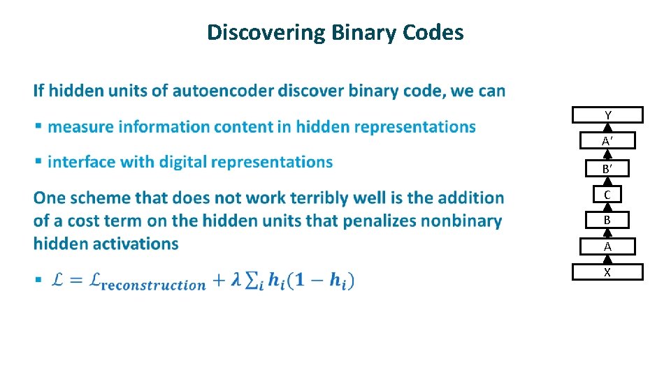 Discovering Binary Codes ü Y A’ B’ C B A X 