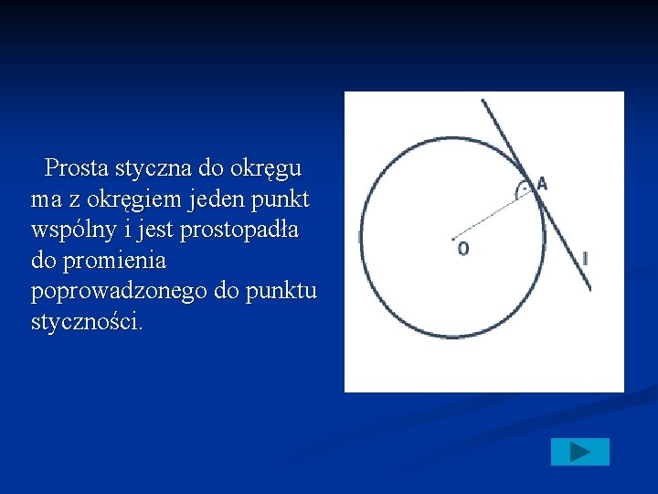  Prosta styczna do okręgu ma z okręgiem jeden punkt wspólny i jest prostopadła