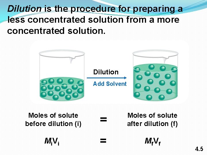 Dilution is the procedure for preparing a less concentrated solution from a more concentrated