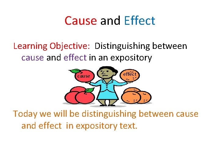 Cause and Effect Learning Objective: Distinguishing between cause and effect in an expository cause