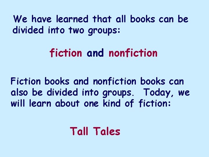 We have learned that all books can be divided into two groups: fiction and