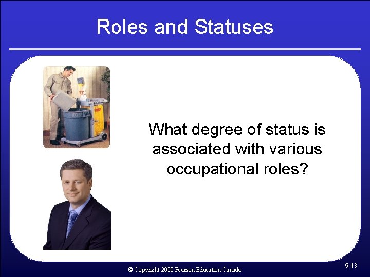 Roles and Statuses What degree of status is associated with various occupational roles? ©