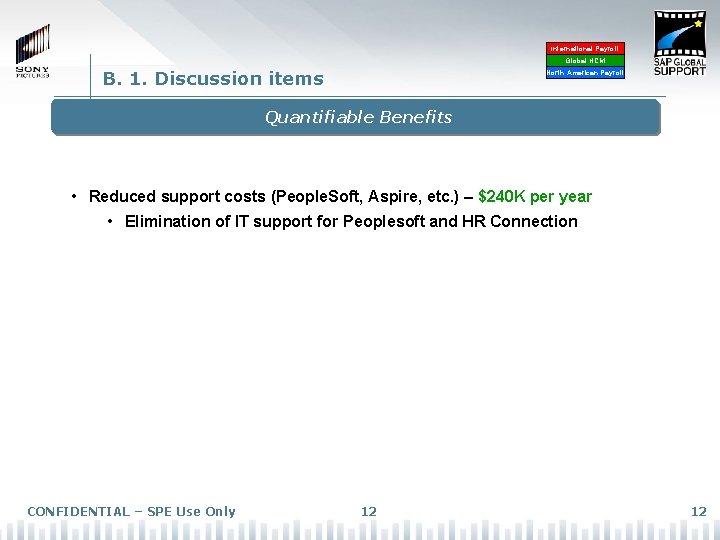 International Payroll Global HCM B. 1. Discussion items North American Payroll Quantifiable Benefits •