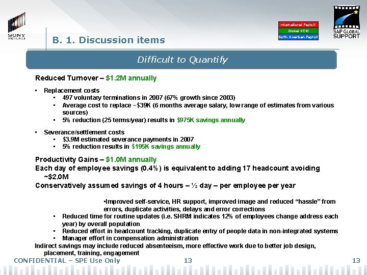 International Payroll Global HCM B. 1. Discussion items North American Payroll Difficult to Quantify