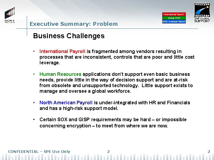 International Payroll Global HCM Executive Summary: Problem North American Payroll Business Challenges • International