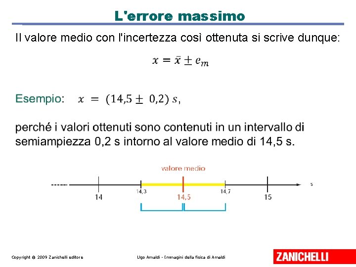 L'errore massimo Il valore medio con l'incertezza così ottenuta si scrive dunque: Copyright ©