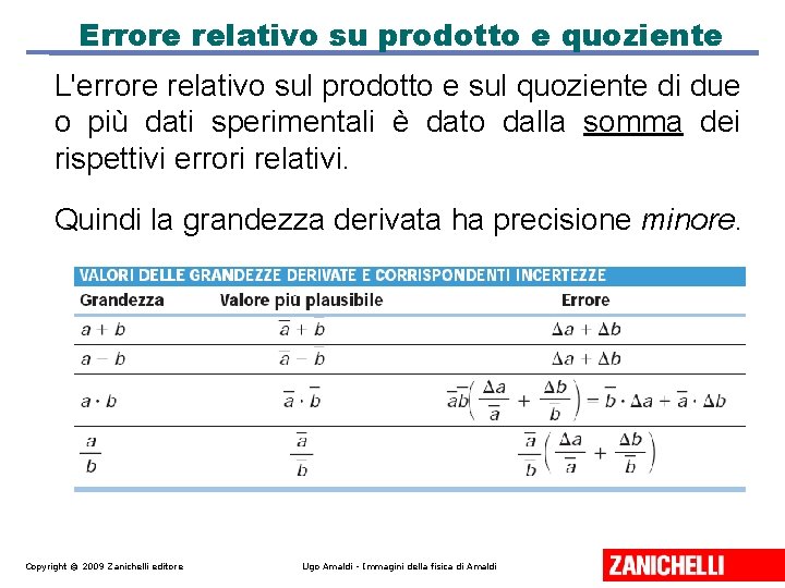 Errore relativo su prodotto e quoziente L'errore relativo sul prodotto e sul quoziente di